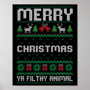 Affiche Joyeux animal de Noël sale famille Ya Ugly Xmas