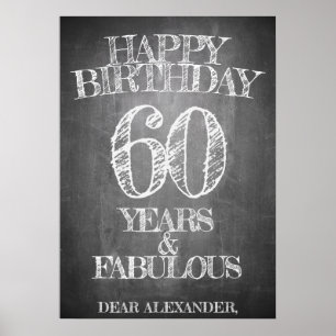 Affiche Joyeux anniversaire - 60 ans & Fabuleux en chalkbo
