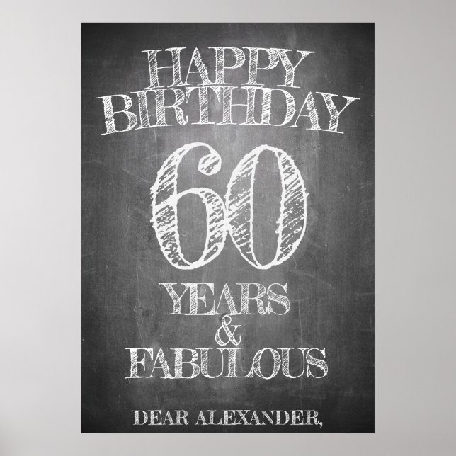 Affiche Joyeux anniversaire - 60 ans & Fabuleux en chalkbo (Devant)
