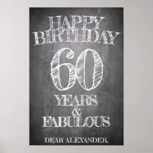 Affiche Joyeux anniversaire - 60 ans & Fabuleux en chalkbo