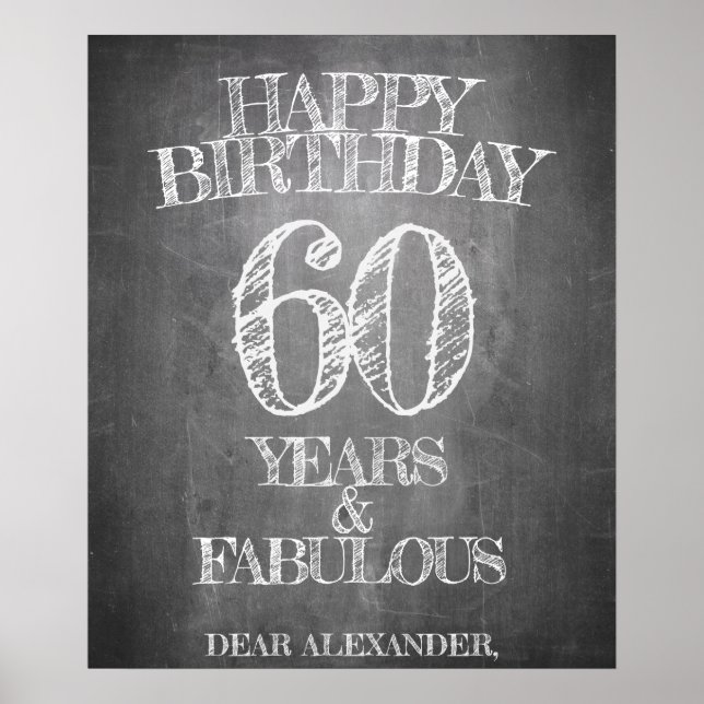 Affiche Joyeux anniversaire - 60 ans & Fabuleux en chalkbo (Devant)