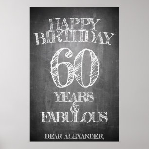 Affiche Joyeux anniversaire - 60 ans & Fabuleux en chalkbo