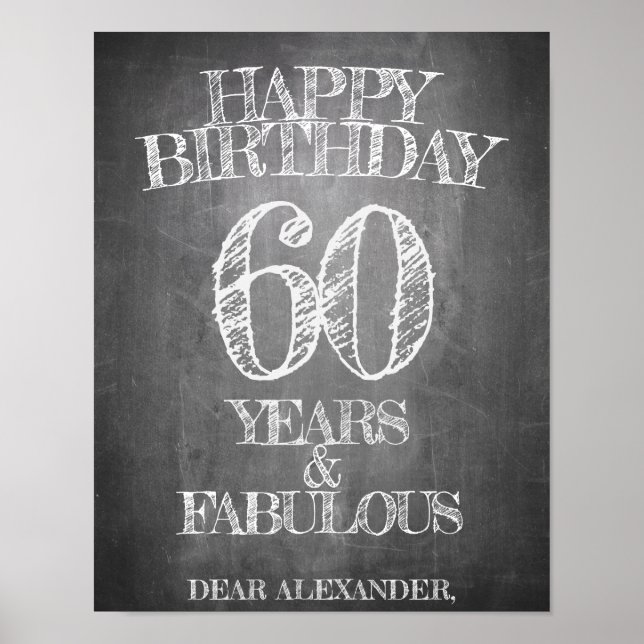Affiche Joyeux anniversaire - 60 ans & Fabuleux en chalkbo (Devant)
