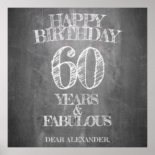 Affiche Joyeux Anniversaire - 60 Ans & Fabuleux sur tablea (Devant)