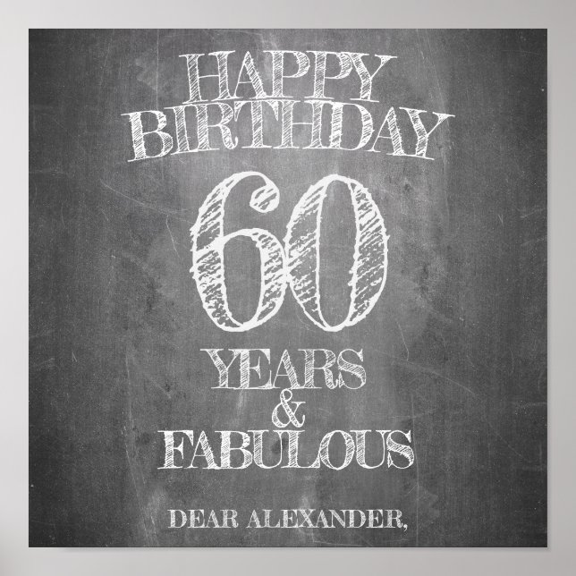 Affiche Joyeux Anniversaire - 60 Ans & Fabuleux sur tablea (Devant)