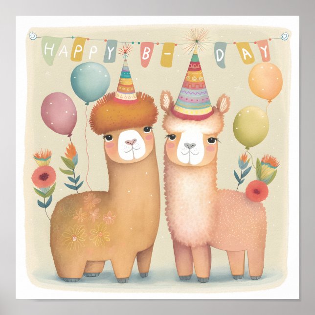Affiche Joyeux Anniversaire Alpacas (Devant)