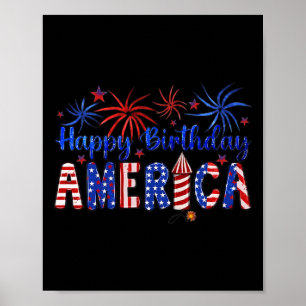 Affiche Joyeux Anniversaire Amérique Feu d'Artifice Drapea