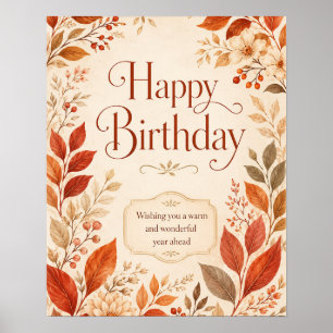 Affiche Joyeux Anniversaire Aquarelle Botanique Automne Ch