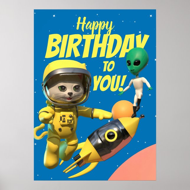 Affiche Joyeux anniversaire Astronaut et Alien Fun (Devant)