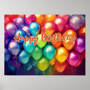 Affiche Joyeux Anniversaire Ballons Arc-en-Ciel