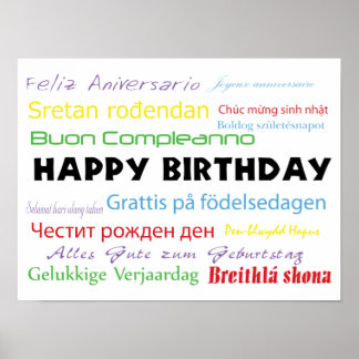 Affiche Joyeux Anniversaire Beaucoup de langues Typographi