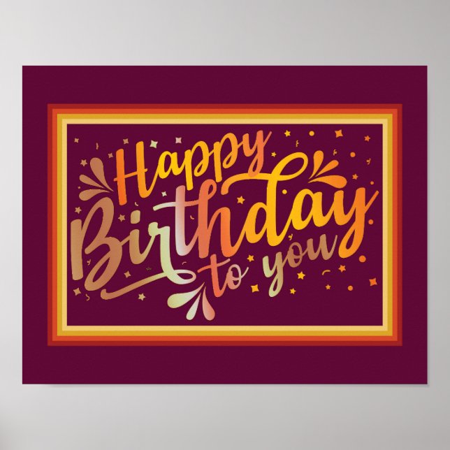Affiche Joyeux anniversaire boho couleurs rétro (Devant)