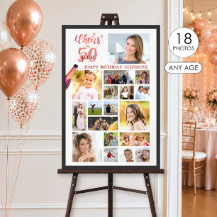 Affiche Joyeux anniversaire CHEERS TO YEARS Rose Gold 18 P