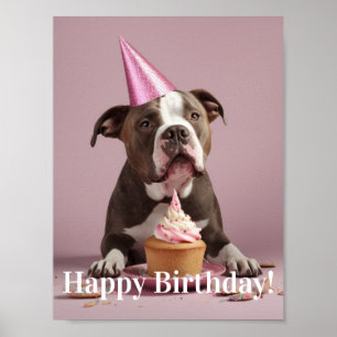 Affiche Joyeux anniversaire ! Chien mangeant du gâteau