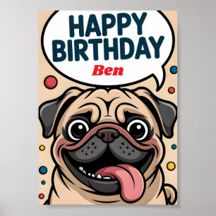 Affiche Joyeux Anniversaire Chien Pug Mignon Drôle