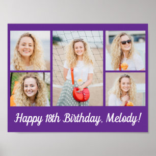 Affiche Joyeux Anniversaire Collage Photo Fête Violet Élég