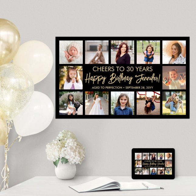 Affiche Joyeux Anniversaire Collage Photo Moderne Noir et  (Créateur téléchargé)