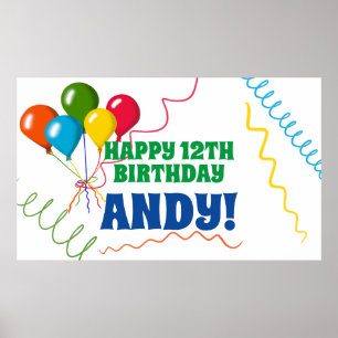 Affiche Joyeux anniversaire coloré avec ballons