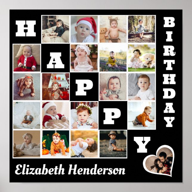Affiche Joyeux anniversaire Custom 21 Photo Collage Cadeau (Devant)