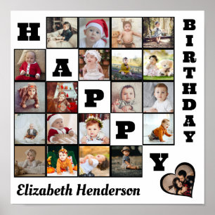 Affiche Joyeux anniversaire Custom 21 Photo Collage Cadeau