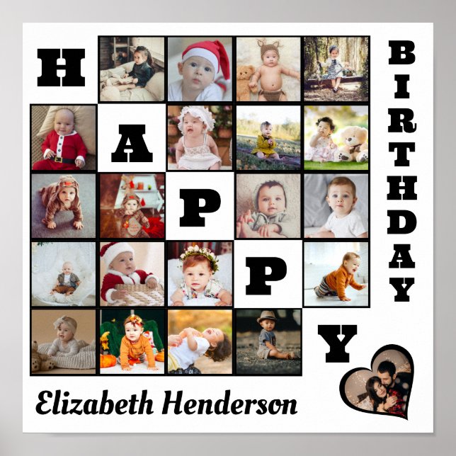 Affiche Joyeux anniversaire Custom 21 Photo Collage Cadeau (Devant)