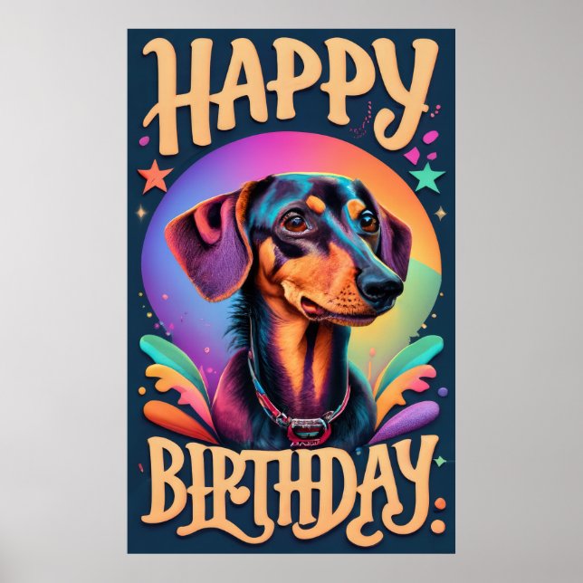 Affiche Joyeux anniversaire Dachshund (Devant)