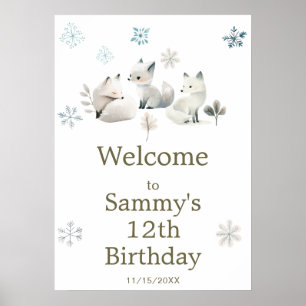 Affiche Joyeux anniversaire de thème de loup arctique d'hi