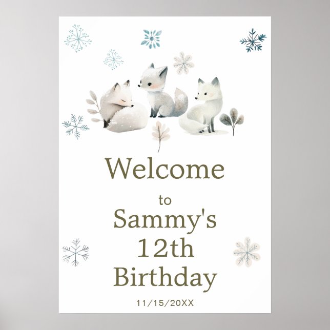 Affiche Joyeux anniversaire de thème de loup arctique d'hi (Devant)