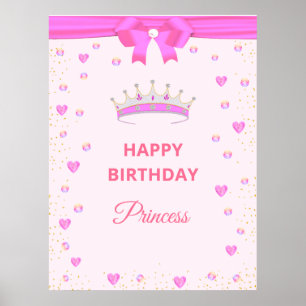 Affiche Joyeux Anniversaire Élégant Princesse  et Pierres 