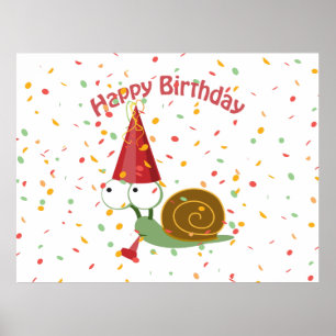 Affiche Joyeux anniversaire ! Escargot Confetti