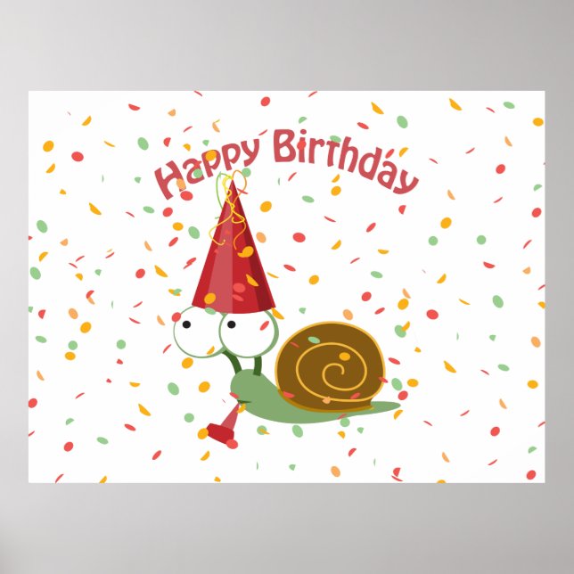 Affiche Joyeux anniversaire ! Escargot Confetti (Devant)