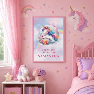 Affiche Joyeux Anniversaire Fille Licorne Magique Jour Pas