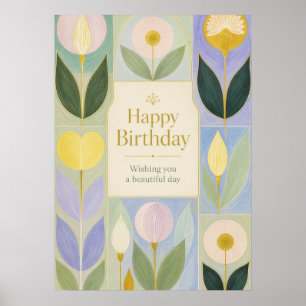 Affiche Joyeux Anniversaire Fleurs Botaniques Modernes en