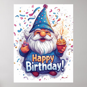 Affiche Joyeux anniversaire Gnome : Whimsical Birthday Des