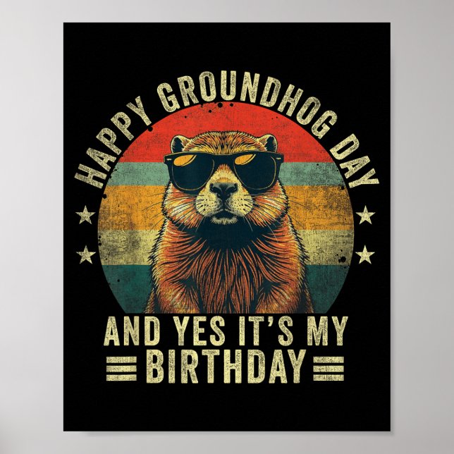 Affiche Joyeux anniversaire Groundhog Day Cool Groundhog a (Devant)