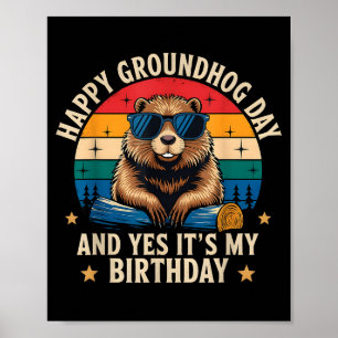 Affiche Joyeux anniversaire Groundhog Day Funny Retro Suns