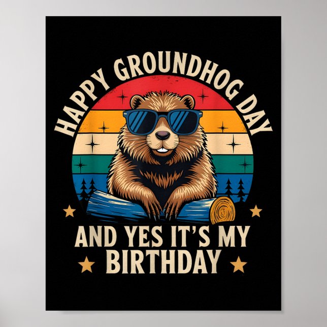 Affiche Joyeux anniversaire Groundhog Day Funny Retro Suns (Devant)