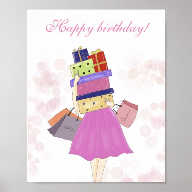 Affiche Joyeux anniversaire, illustration de mode (Devant)