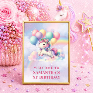 Affiche Joyeux Anniversaire Licorne Fille Magique Bienvenu