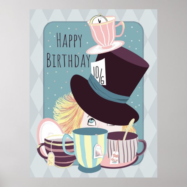 Affiche Joyeux anniversaire Mad Hatter Tea Party (Devant)