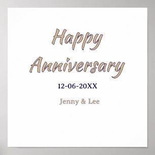 Affiche joyeux anniversaire marron gris nom date couple mo