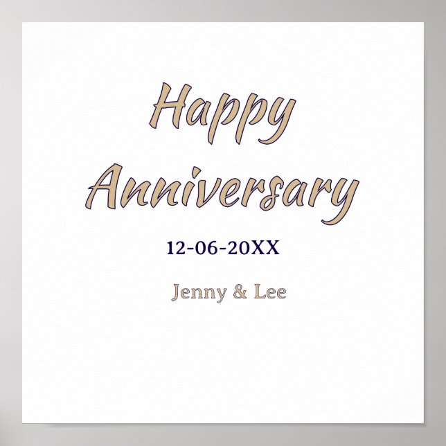 Affiche joyeux anniversaire marron gris nom date couple mo (Devant)