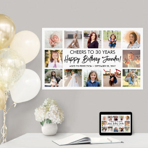 Affiche Joyeux Anniversaire moderne Script Photo Collage P