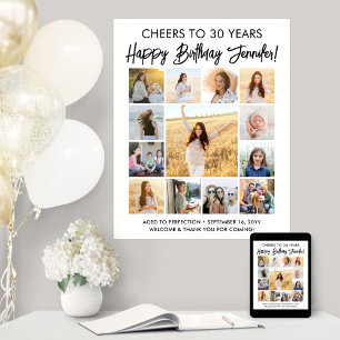 Affiche Joyeux Anniversaire moderne Script Photo Collage P