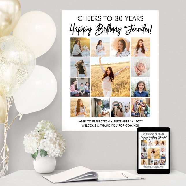 Affiche Joyeux Anniversaire moderne Script Photo Collage P (Créateur téléchargé)