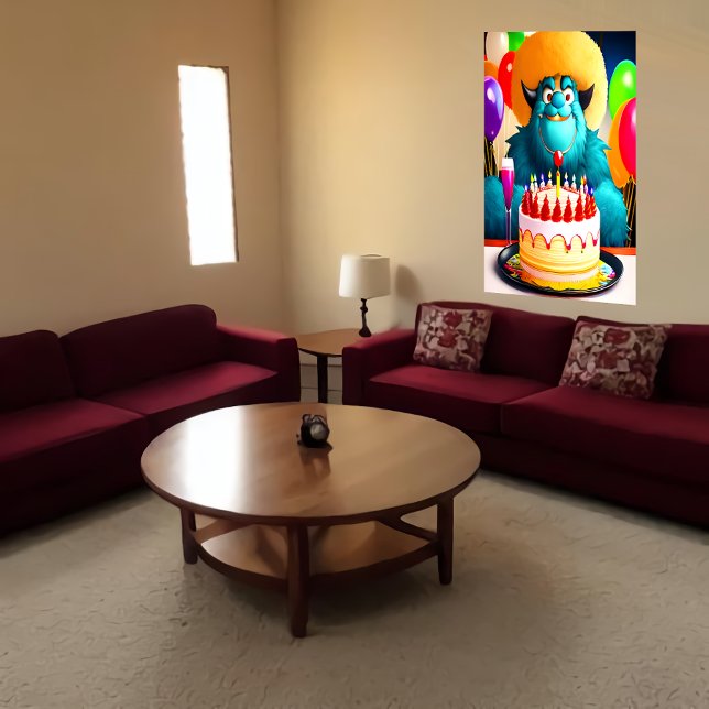 Affiche Joyeux anniversaire, monstre, ballon à gâteau | Ar (Créateur téléchargé)