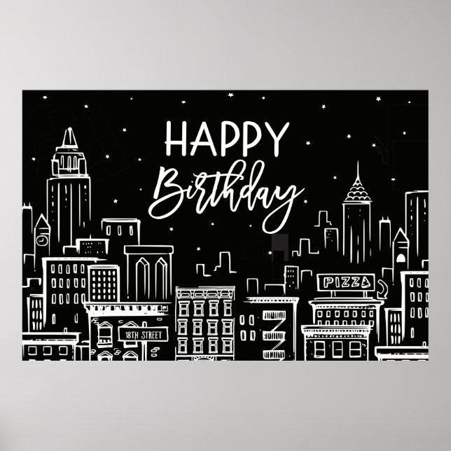 Affiche Joyeux Anniversaire Nuit Ville paysage (Devant)