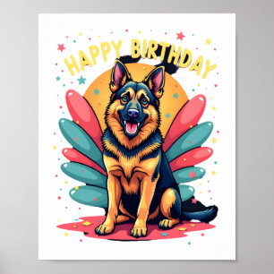 Affiche Joyeux Anniversaire Parti de Chien Berger Allemand