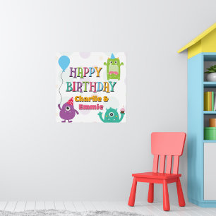 Affiche Joyeux Anniversaire Petits Monstres Mignons, Tout