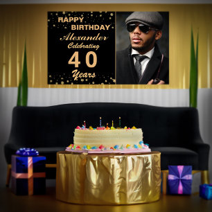 Affiche Joyeux Anniversaire Photo Fête Evénement Or Noir P